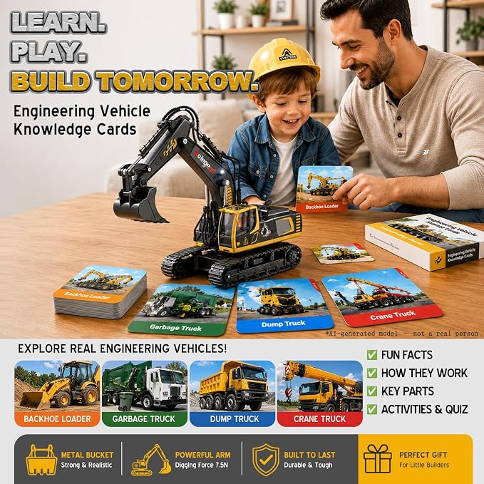 1:18 Scale RC Excavator Toy with Metal Shovel, 11 Channels Remote Control Construction Truck, Real Digging on Dirt & Sand 2 Rechargeable Batteries Gift for Boys Girls Kids 6-12 Years Old