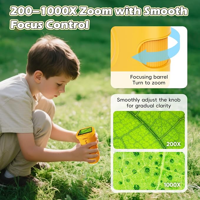 Alotwan Microscope for Kids 1000X Digital, Handheld Kids Microscope | HD Screen, Camera & Video, Portable Miniscope, Magnifying Glass for Kids, STEM Toys, Birthday Gifts for Boys & Girls 3-12