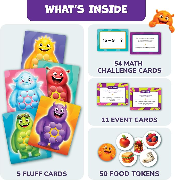 Feed the Fluffs Math Game for Kids 5-7, Addition & Subtraction Learning | Early addition & subtraction practice for kids ages 5 6 7, family, school, homeschool, educational gift, board & card game