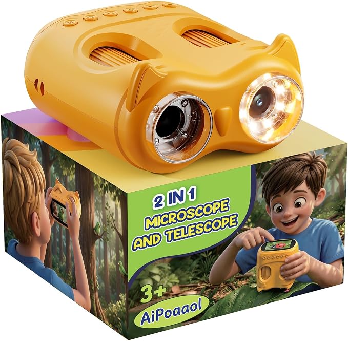 1000X Digital Microscope for Kids Handheld: 2-in-1 Binoculars Portable STEM Toy - Birthday Gift for Boy Girl - Science Kits 10X Magnifying Glass Telescope for Age 3-8 8-12 USB Gadget