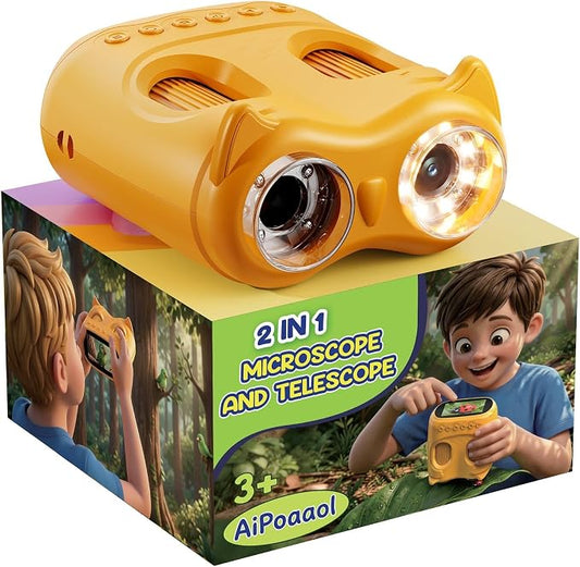 1000X Digital Microscope for Kids Handheld: 2-in-1 Binoculars Portable STEM Toy - Birthday Gift for Boy Girl - Science Kits 10X Magnifying Glass Telescope for Age 3-8 8-12 USB Gadget