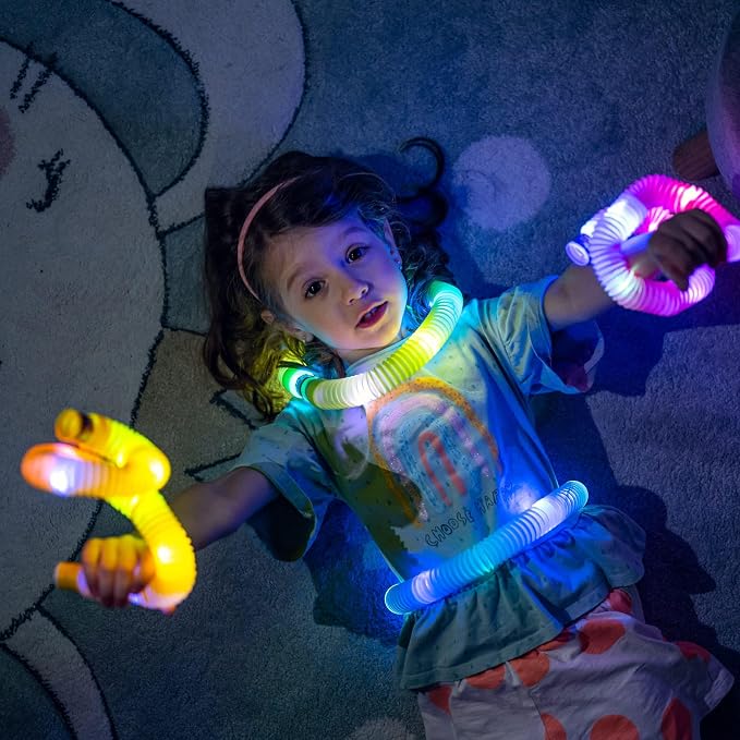 nutty toys Light Up Sensory Toys - Large Pop Tubes - Glow Sticks - Creative STEM Learning for Kids & Toddlers - Top ADHD Autism Fidget 2026, Best Boy & Girl Christmas Stocking Stuffers Gifts Idea