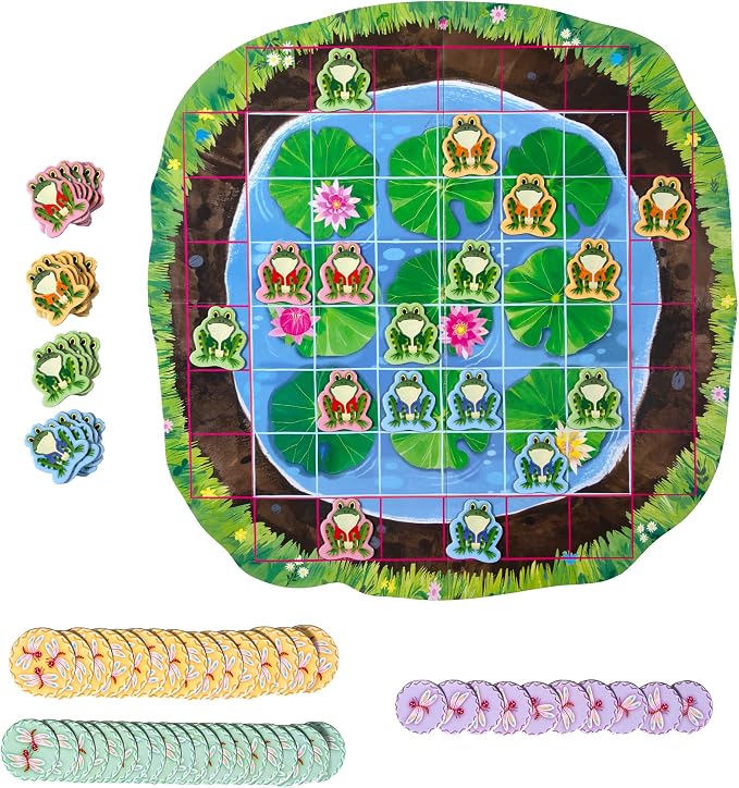 eeBoo Frog Hopkins Shaped Board Game - Award Winning Spatial Strategy & Frog Hopping Game, Screen-Free Fun for 2-4 Players, Kids Ages 4 and up