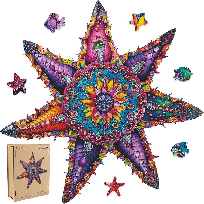 Qiuenisray Wooden Jigsaw Puzzles for Adult 500 Piece, Starfish Ocean Puzzle | Wood Jigsaw Puzzles, Wall Decor, FSC Certified Unique Shape Adult Puzzles Piece, Creative Gift for Family Games 20.3x20.3 in
