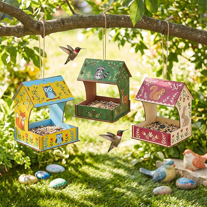 DoubleFill 60 Pack Bird Feeder Kits Bulk Wooden DIY Birdhouse Kits Unfinished Bird Feeder Birdhouse to Paint Wood Craft for Educational Fun Art Outdoor Activities Gifts