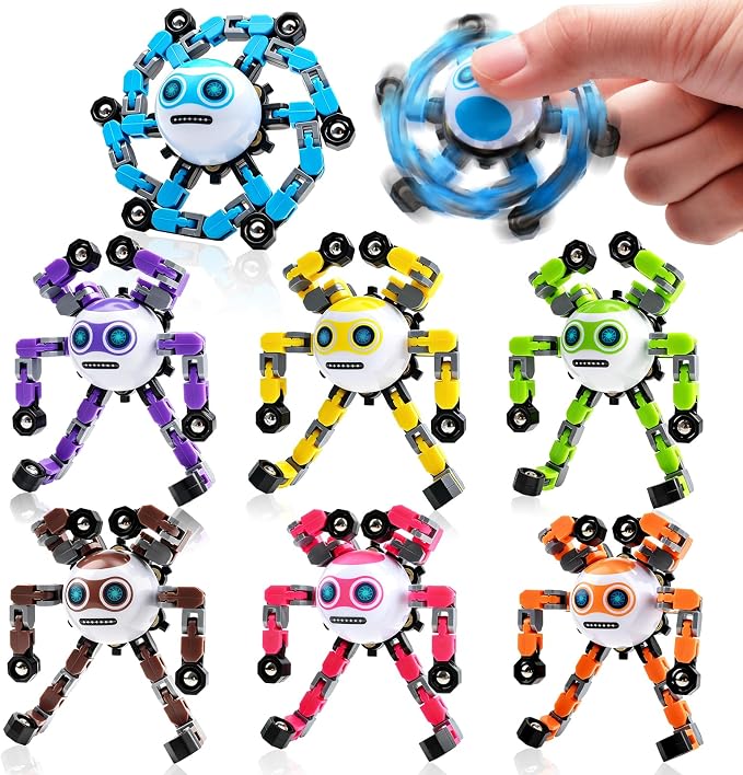 7 PCS Travel Toys Transformable Fidget Spinners Toys for Kids and Adults Sensory Toy for Boys Teens Stress Relief Autism ADHD Cool Road Trip Travel Essential Birthdays Gifts for Party Favors