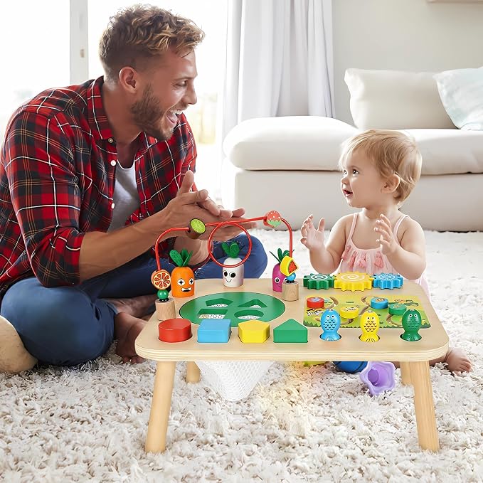 Activity Table, Montessori Toys for 1 2 Year Old Girls Boy Gifts, 7 in 1 Wooden Sensory Play Table for Toddler 1 2 3, Learning Toys for Baby 12-18 Months 1st Christmas Birthday Gifts