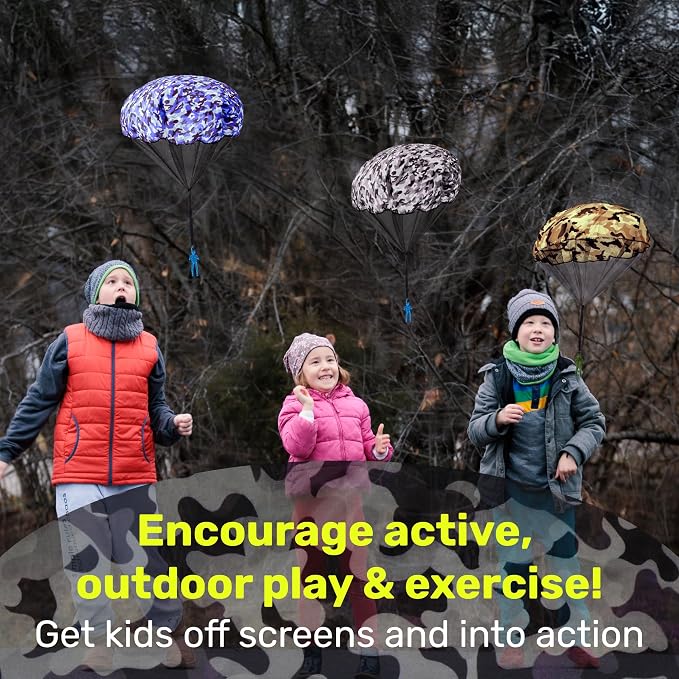 NUTTY TOYS Army Parachute Toys for Kids - Tangle Free Outdoor Flying Parachute Men, Best Small Outside Toys for 4 5 6 7 8 9 10 11 12 Year Old, Top Christmas Stocking Stuffers Idea 2026 Unique Boy Gift