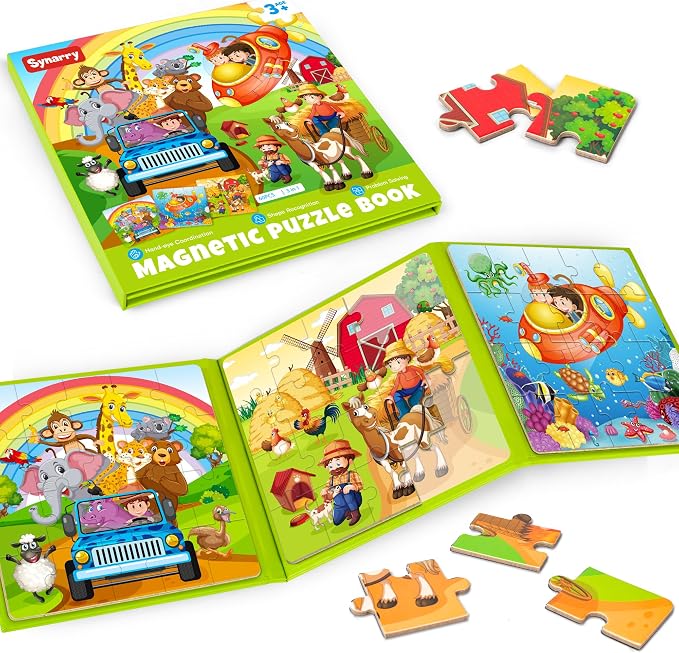 SYNARRY Magnetic Animal Puzzles for Kids Ages 3-5, Travel Animal Toys | 20-Piece Magnetic Travel Puzzle for Kids Ages 4-6, Car Airplane Road Trip Activities, Quiet Toys, Animal Gifts for Kids