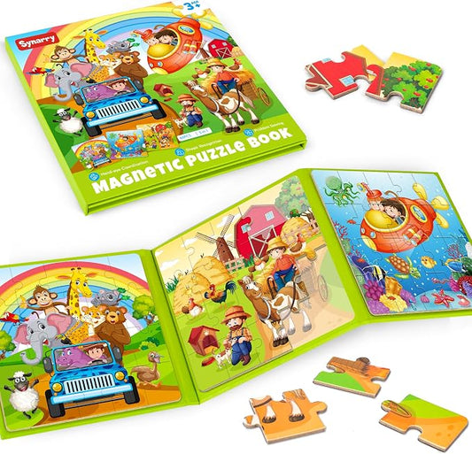 SYNARRY Magnetic Animal Puzzles for Kids Ages 3-5, Travel Animal Toys | 20-Piece Magnetic Travel Puzzle for Kids Ages 4-6, Car Airplane Road Trip Activities, Quiet Toys, Animal Gifts for Kids