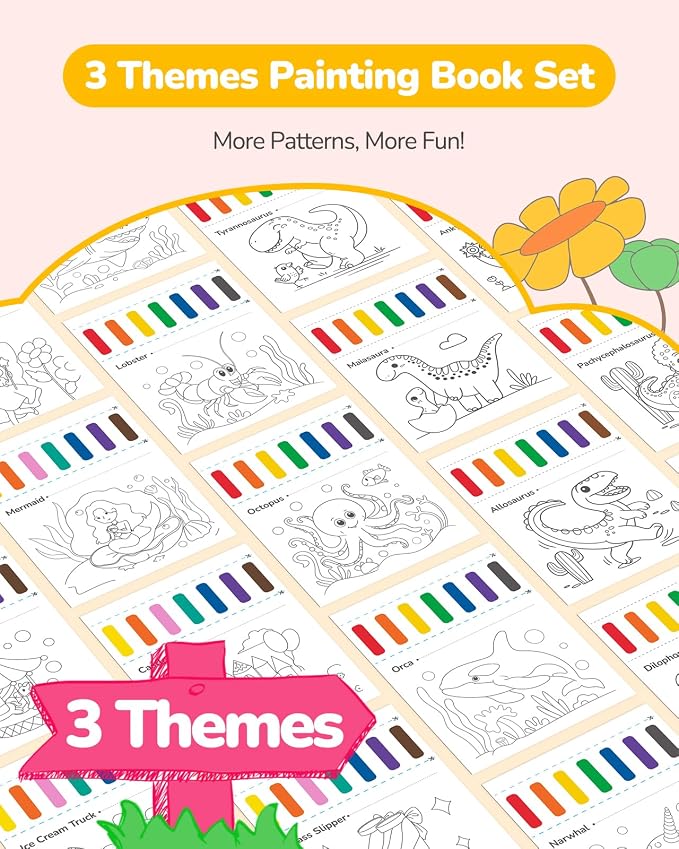 TECJOE 3 Pack Paint with Water Coloring Books for Toddlers, Mess Free Watercolor Painting Set with 6 Brushes, Travel Art Craft Activities Toy Birthday Gifts for Kids Ages 3-8, Princess, Dinosaur & Sea | Thick Watercolor Paper With 6 Brushes, Mess Free ...