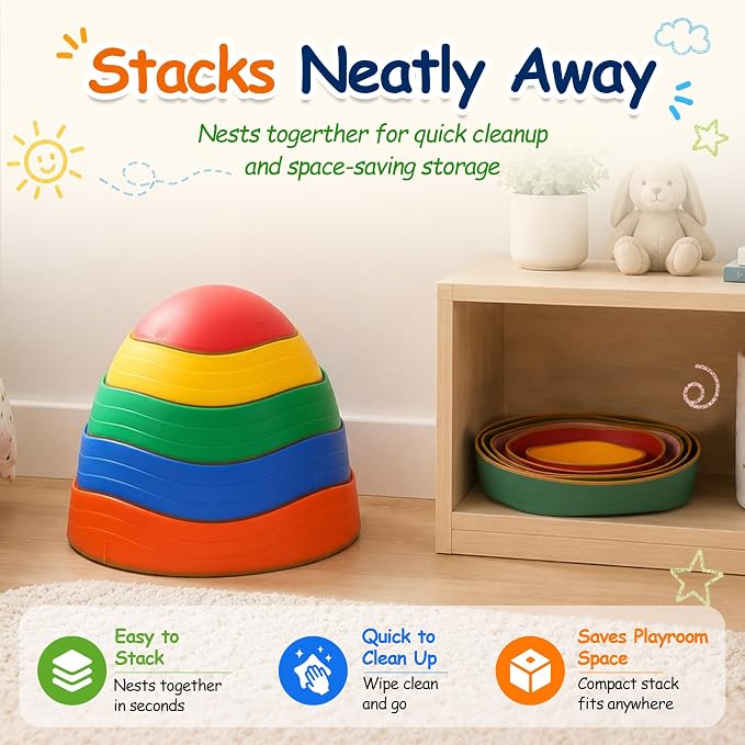 Balance stepping stones for kids 10pc, non-slip toddlers sensory toys outdoor or indoor play, promoting motor skills and confidence, Coordination Toys for children age 3 4 5 6 7+(forest)