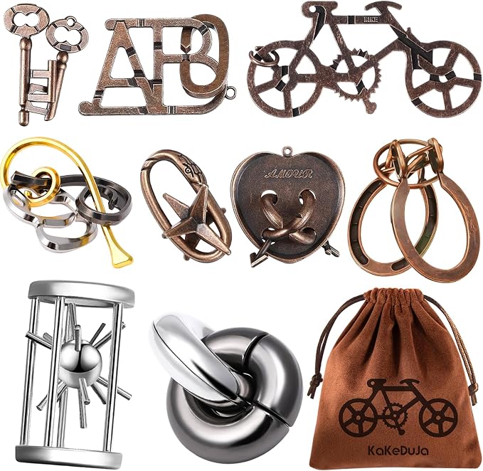 9 PCS Metal Brain Teaser Puzzles Disentanglement Puzzles Lock Puzzle Games Set Gift for Adults Teenagers Kids(9 PCS Metal Puzzles B)