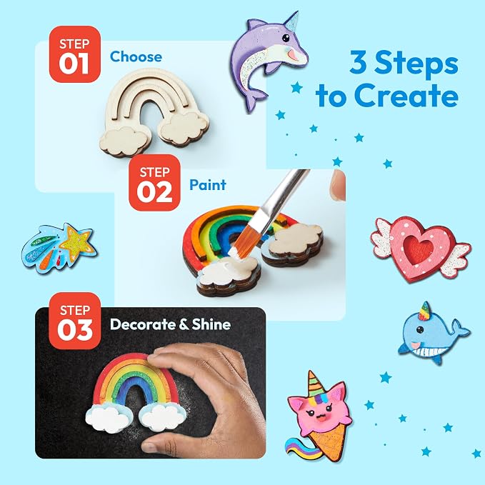 JOYIN 12 pcs Fantasy Wooden Magnets, Kids Unicorn Painting Craft, Spring and Rainy Day Activities School Art Projects, Toys for Kids Aged 3+ Birthday Easter