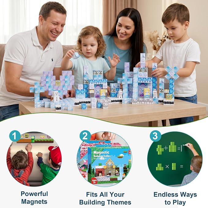 200PCS Magnetic Blocks, Magnetic Building Blocks, 0.78in Magnetic Building | STEM Game Stacking Toys for Kids, Birthday Gifts for Boys and Girls Age 3+ Years Old (ICE, Count, 200)