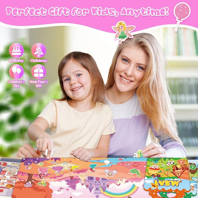 Sticker Books for Toddlers 2-4 Years, 5 Sets Reusable Sticker Books for Toddlers 1-3, Jelly Toddler Stickers Travel Toys for Ages 2+ Kids Boys Girls, Encourages Creativity, Focus, Fine Motor Skills