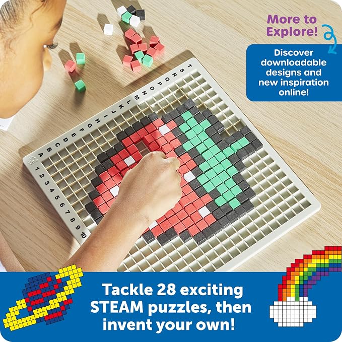 Learning Resources STEM Explorers Pixel Art Pro | STEM Activities for Kids, Math Manipulatives, Educational Kids Toys, Pattern Blocks Art Game, Coding Brain Games