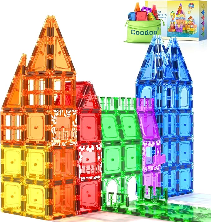 60 PCS Magnetic Building Tiles Kids Toys STEM Magnetic Blocks Sensory Toys | Kids Games Magnetic Tiles Magnet Toys for Boys Girls Aged 3+, Kid Brain Development Preschool Kindergarten Toddler Toy