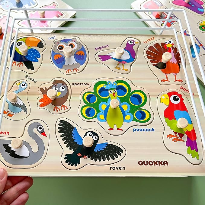 QUOKKA Wooden Puzzles for Toddlers 1-3 - 6XSET Toddler Puzzles Ages 2-4 with Rack - Learning Alphabet - Numbers - Animals Montessori Toy for Kids 3-5 - Wood Games Gift for Boys and Girls