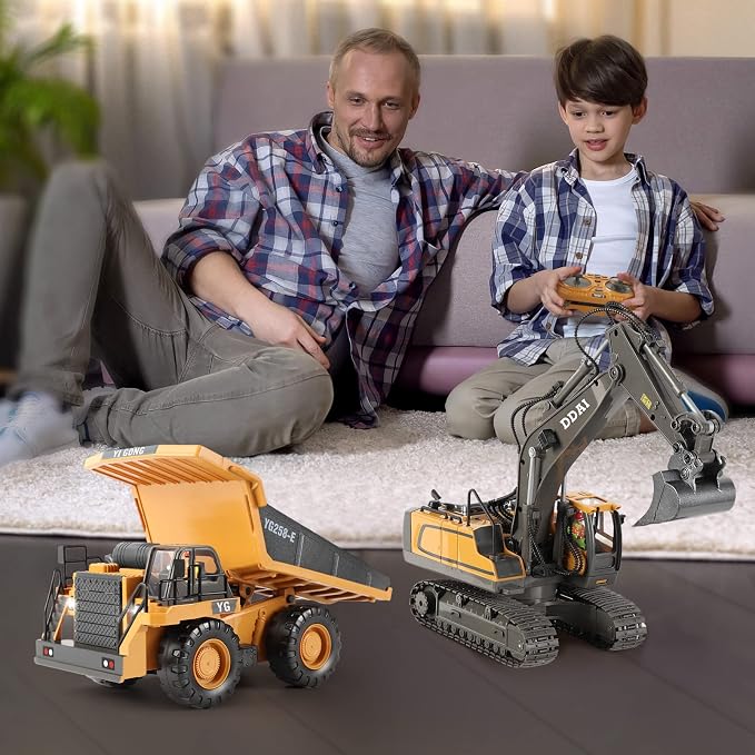 DDAI Remote Control Construction Dump Truck Toy - RC Dump Truck Toys- Construction Toys Vehicle- RC Truck Toys for 8 9 10 11 12 Year Old Boys and up- Toy Trucks