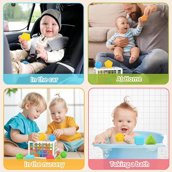 MINGKIDS Montessori Toys for 1 Year Old, Cube & 6 Sensory Shape Blocks&6 Colors Ball Pit Balls,Baby Sensory Fine Motor Skills Developmental Toys,Gifts for 12 18 Month Age 1 2