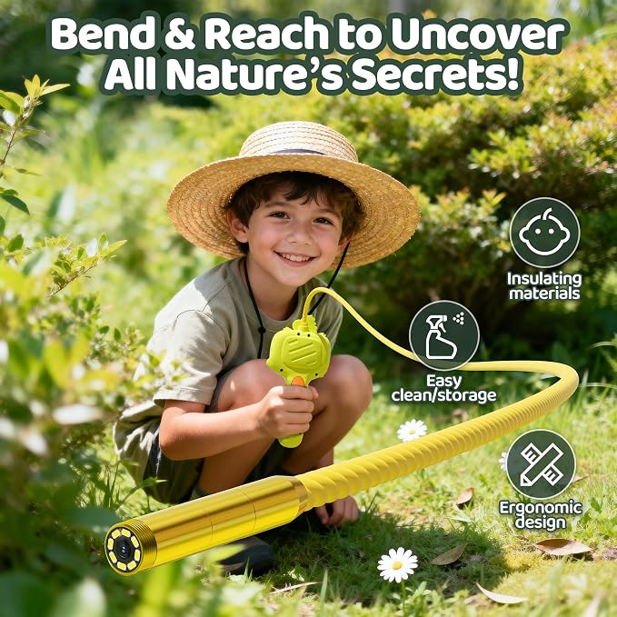 Kids Dinosaur Borescope Snake Camera with Light | 2.4" IPS HD Screen, Photo Video Capture, Waterproof Tube, Camping Outdoor STEM Toy Gift for 5 Year Old Boys Girls Ages 4-10