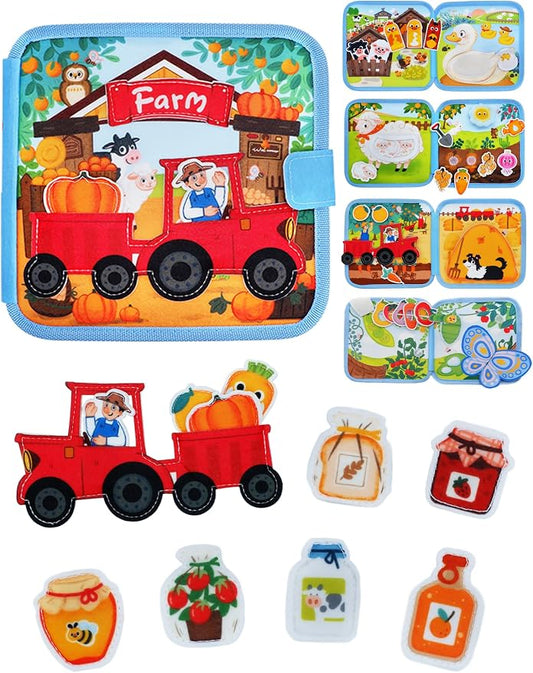 BizyKoady Montessori Busy Book for Toddlers 1-3, Felt Busy Board Farm Theme | Montessori toys, learning activity, Travel Toys, Fine motor, Independent quiet play, Soft felt, Boy Girl gift, CPC 12m+