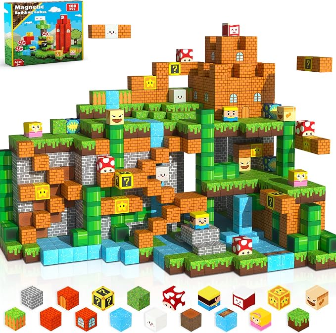 ToyUnited 100PCS Magnetic Blocks - Magnet Building Blocks, Stacking Magents Cubes Toys, STEM Montessori Sensory Toys for Kids Boys and Girls Ages 3 4 5 6 7 8 9 10+ Birthday Gifts