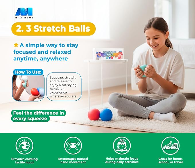 MAX BLUE Squishy Fidget Toys Sensory Fidget Pack with Stress Balls for Kids
