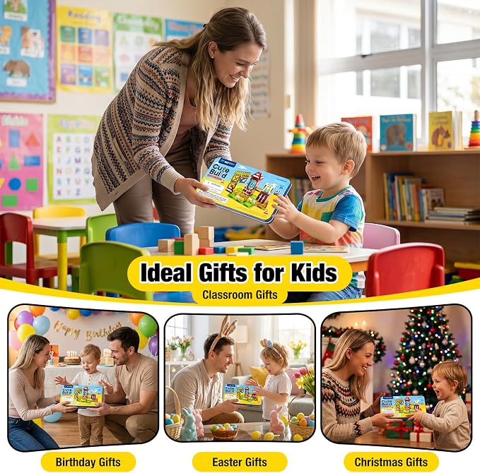 42PCS Mini Magnetic Tiles Toddler Travel Toys for Boys 3-5 Year Old Gifts | Construction Theme, Portable Metal Case, Kids Travel Essentials for Airplane, Car & Road Trip, STEM Preschool Learning Toys