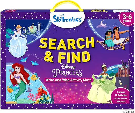 Skillmatics Search and Find Preschool Toy – Disney Princess, Gift for Kids | Write & Wipe Mats, Back to School, Learning & Educational Toy, Handwriting Aid, Toddlers & Kids, Arts & Crafts, Ages 3, 4, 5