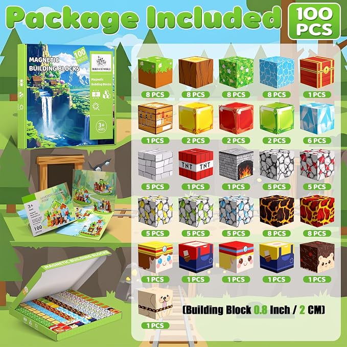 Magnetic Blocks, 100PCS Building Cubes, Boys Kids Gifts Toys | 0.8in Sensory Stacking Toys for STEM Constructions, Boys Girls Birthday Gifts Ages 4 5 6 7 8-12 Year Kids