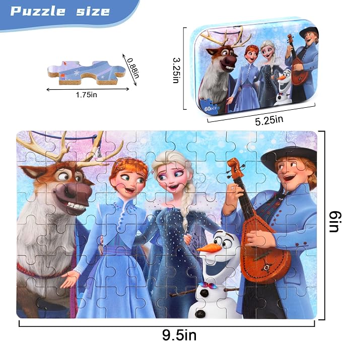 MZZOTOY Puzzles for Kids Ages 4-8, 60 Pieces Puzzles for Kids Ages 3-5 in a Metal Box Girls and Boys Learning Educational Jigsaw Puzzle Toys Gifts