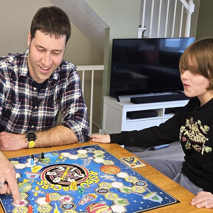 Astro Racers Board Game, Fun for Kids and Adults, 2-4 Players, Ages 5+, Solar System Racing Theme, Family-Friendly Strategy Game. Educational & Skill-Building.