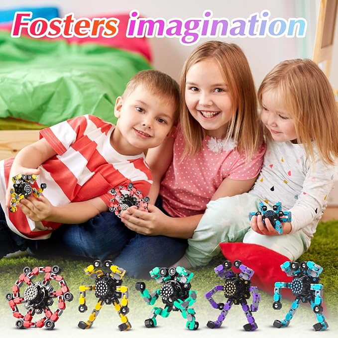 5 Pcs Transformable Fidget Spinners Toys for Kids and Adults, Stress Relief Sensory Toys for Boys and Girls Fingertip Gyros for ADHD Autism Quiet Airplane Travel Toys Essentials Party Favors