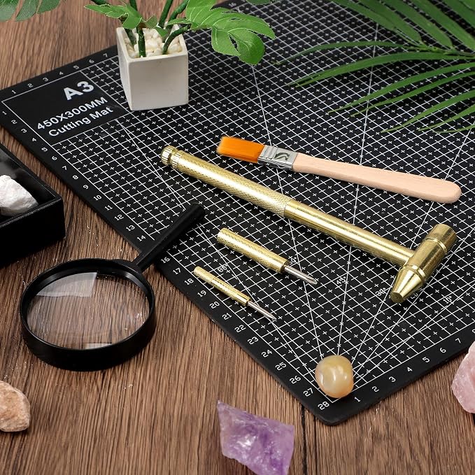 Toddmomy Golden ABS Kids Fossil Dig Kit Hammer Brush Magnifier 5.9in | Supports paleontologist role play, smooth finish for comfortable handling, interactive science exploration, classroom tool