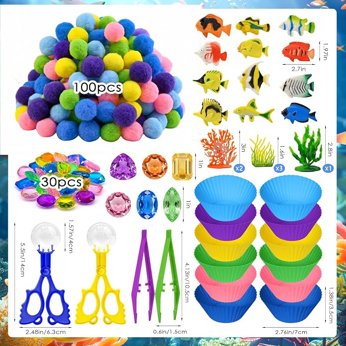164 Pcs Tropical Fish Sensory Bin Items Summer Counting Sorting Sensory Bin Filler Fine Motor Tropical Fish Coral Counts for Spring Summer Counting Sorting
