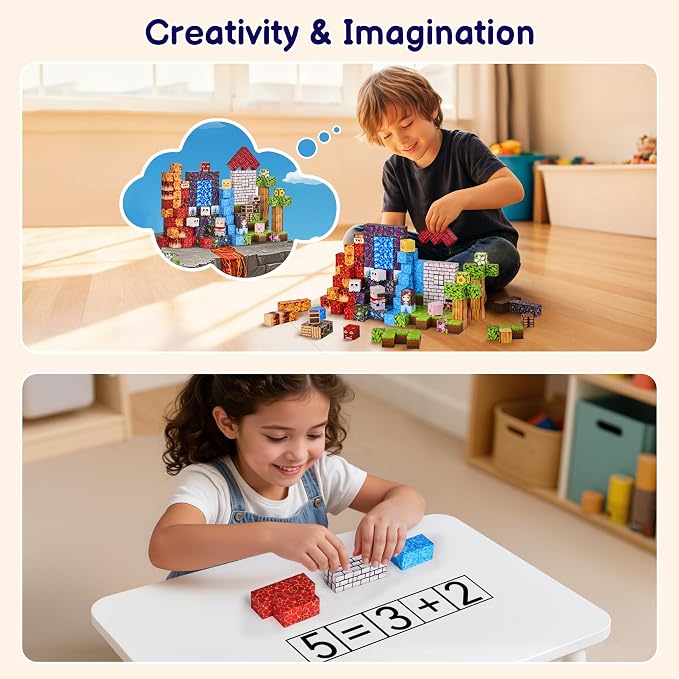 200PCS Magnetic Blocks, Magnetic Building Blocks Cubes Tiles for Kid | STEM Educational Stacking Magnets School Game Toys for Ages 3 4 5 6 7 8 9 10 11 Birthday Party Supplies Gift for Boy and Girl