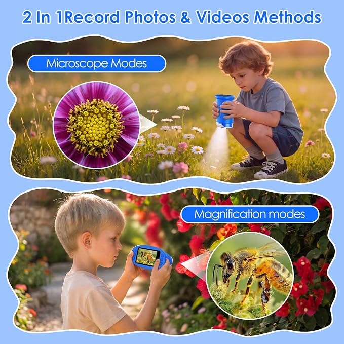 4K 1000X Handheld Digital Microscope for Kids with 2.0" IPS Screen(Blue) | 200-1000X Magnification, STEM Toys Birthday Gifts for Girls Boys Child, Science Kits for Kids Age 4-12