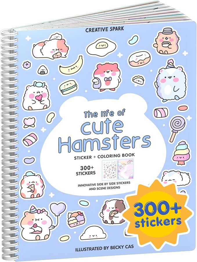 Cupkin Hamster Coloring & Sticker Activity Book | 300+ Stickers | Spiral-bound kids craft format with 8 scenes, 8 art pages, side-by-side viewing, and an easy-peel design for ages 2–8