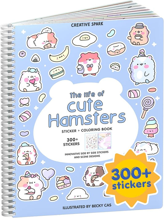 Cupkin Hamster Coloring & Sticker Activity Book | 300+ Stickers | Spiral-bound kids craft format with 8 scenes, 8 art pages, side-by-side viewing, and an easy-peel design for ages 2–8