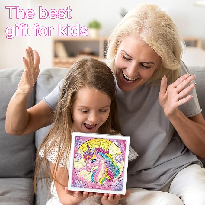 Reofrey Diamond Art Kits for Kids with Frame, DIY Fantasy Horse Diamond Painting Kits, Arts Crafts Gift for Girls & Boys Ages 4,5,6,7,8,9,10,11,12, Creative Educational Toy for Beginners (7x7 Inches)