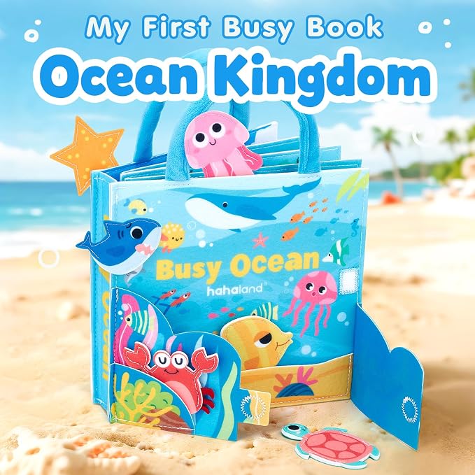 hahaland Ocean Busy Book for Toddlers 1-3, Busy Board for 1 Year Old Girls | Montessori Sensory Activity Toys, Travel Toy for 1 2 3 Year Old, Educational Fine Motor Skills Learning Toys, Birthday Gifts