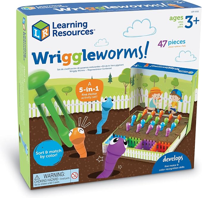 Learning Resources Wriggleworms Fine Motor Activity Set - Montessori Sensory Bin Toys, Gross Motor Skills, Toddler Games, Color Sorting, Preschool Classroom Must Haves, Gifts for Boys and Girls