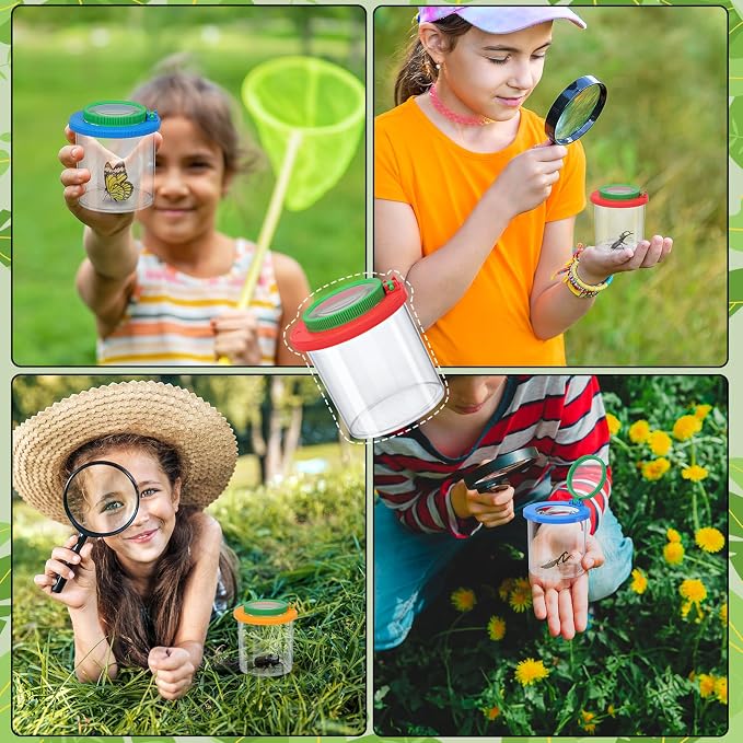 Coopay 16 Pieces Magnifying Insect Box - Bug Viewer, Critter Insect Cage, Container, Bug Catcher Cage, Jar Collecting Kit for Children, Kids Science Nature Exploration Tools