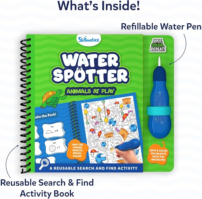 Skillmatics Water Spotter Animals, Travel Toy, Activity Book, Gift for Kids | Paint with Water Kit, Kindergarten Coloring Book, Screen-Free Fun, Mess-Free, For Boys & Girls Ages 4, 5, 6, 7, 8