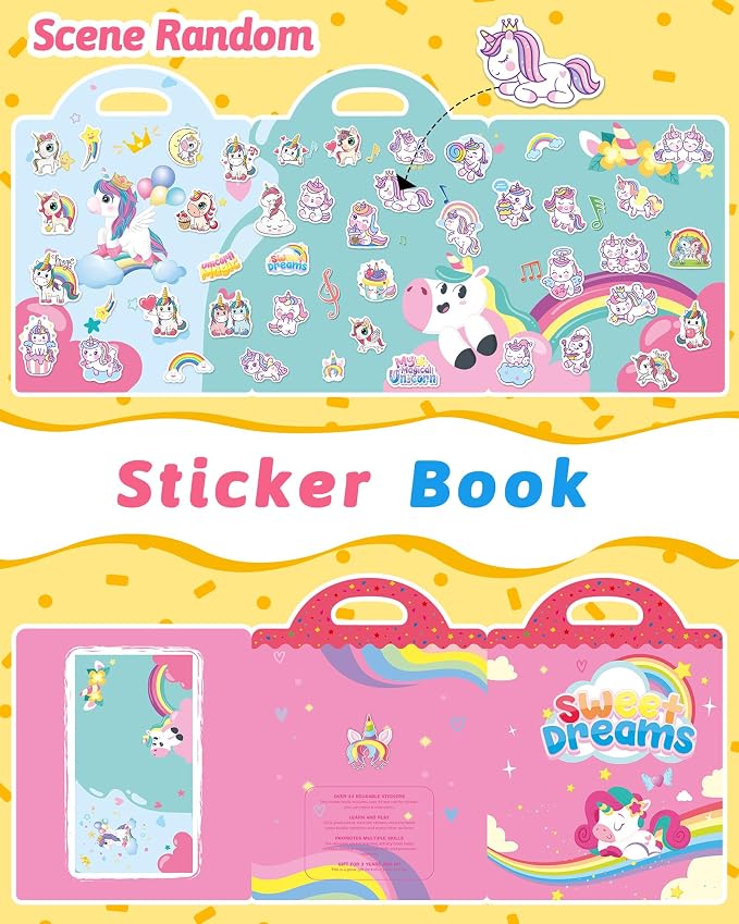 Benresive Reusable Sticker Book for Toddlers, Stickers for Kids, Travel Toy | Toddler Toys, Boys Girls Birthday Gifts, Airplane & Road Trip Essentials Kids, No Mess Waterproof Toddler Crafts Activities