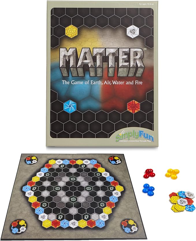 SimplyFun Matter Board Game – Area Control Strategy Game for Teens and Adults Ages 10+ – Includes Game Board, 92 Element Tiles, 56 Elementals, 14 Matter Tiles, 4 Player Screens, 2 Bags – 2-4 Players