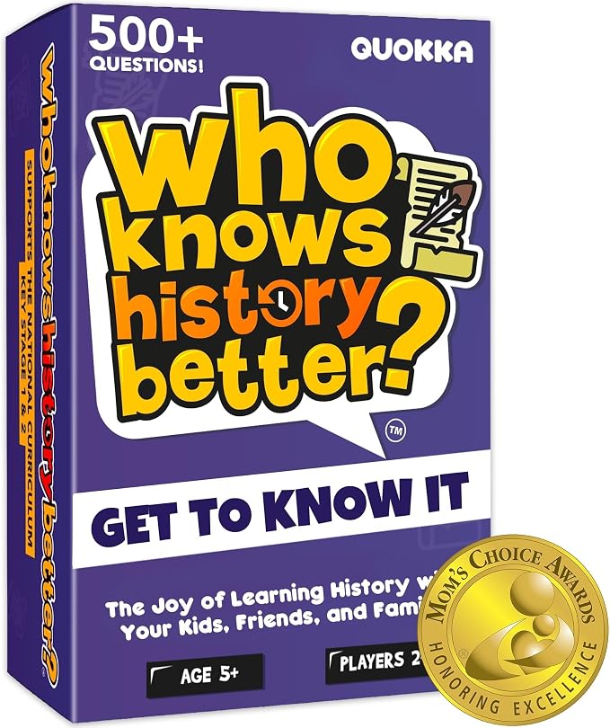 Quokka Card Games for Kids 8-12 - Board Family Games for Kids and Adults | History Trivia Cards for Family Game Night - Who Knows History Better 500+ Questions - Fun Card Game for Families and Teens
