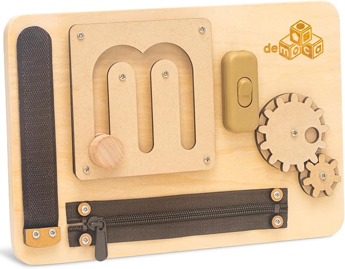 Toddler Busy Board for 1 Year Old, Montessori Baby Wooden Toy | Travel Baby Wooden Montessori Busy Board for Toddlers 1–3, Activity Toy for Early Motor Skills and Travel Play